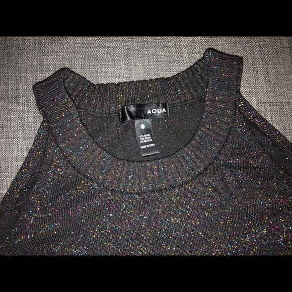 Aqua Black Metallic Cold Shoulder Crewneck Sweater - Picture 2 of 4